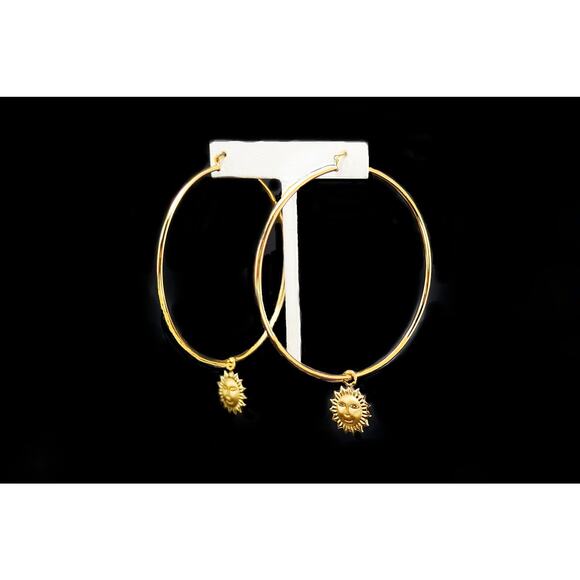 Handmade Jewelry - Oversized 14K Gold-Filled Hoop Earrings w/ Removable Sun Charm - XL Jumbo, 3.2"